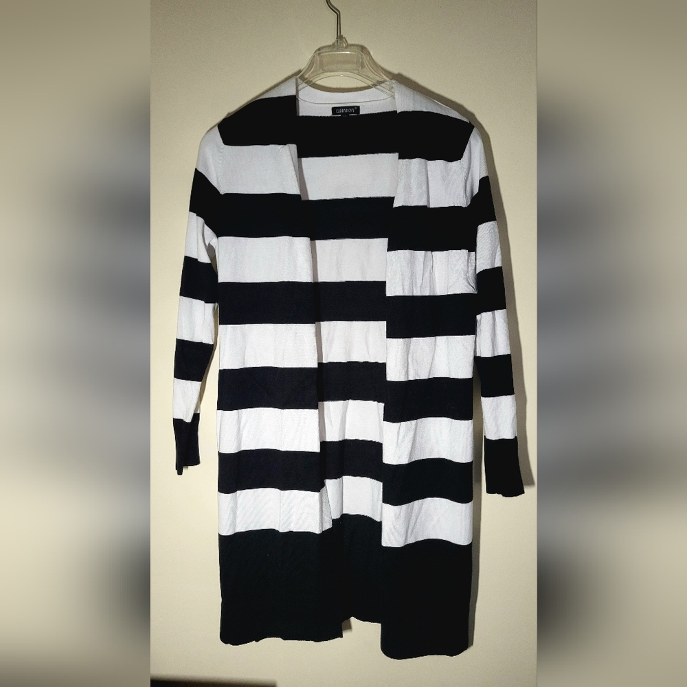 Striped Black & White Women's Cardigan Sweater